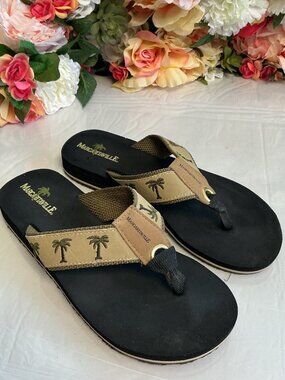 Margaritaville Breezy MG1052K Palm Tree Thong Sandals Sand Black Women’s Size 6